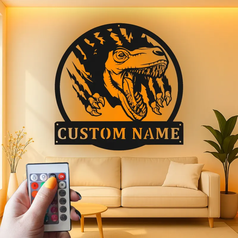 Décoration murale en métal personnalisée avec lumière LED en forme de dinosaure pour la chambre ou la salle de jeux des enfants 1