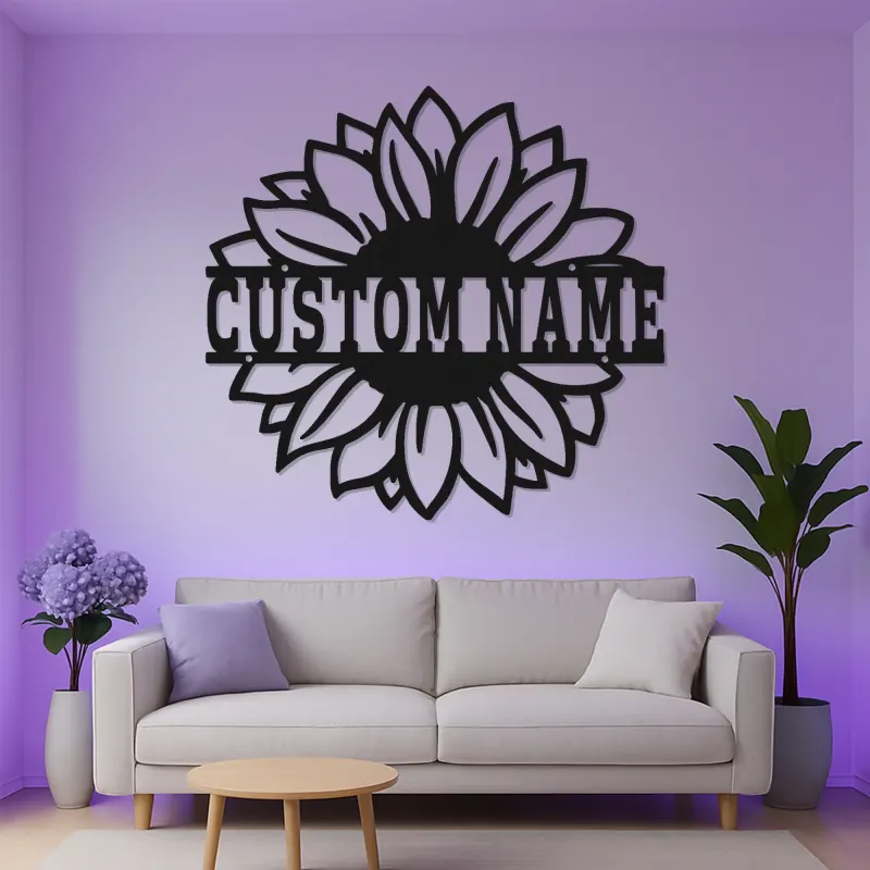 Cartel de metal personalizado con girasol | Arte mural floral retroiluminado por LED | Decoración personalizada para mamá | Pieza de acento rústica para el dormitorio