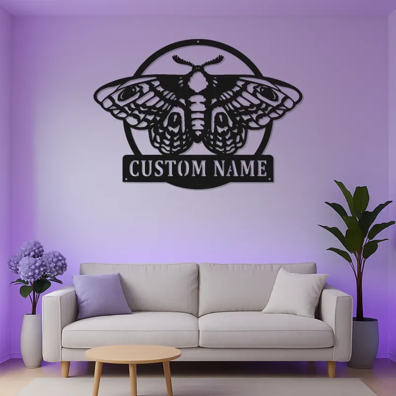Luna Moth LED Metal Wall Art | Personalized Butterfly Sign | Custom Nature Decor for Boho & Biophilic Interiors | Garden Lover Gift