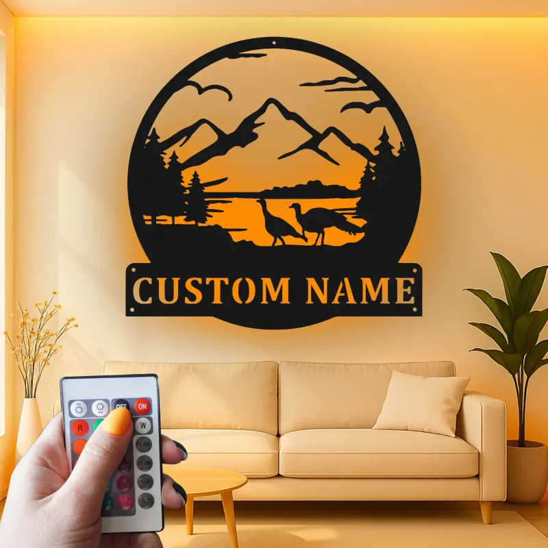 Cartel de metal LED de escena montañosa personalizado, regalo para amante de la naturaleza, decoración de cabaña o refugio