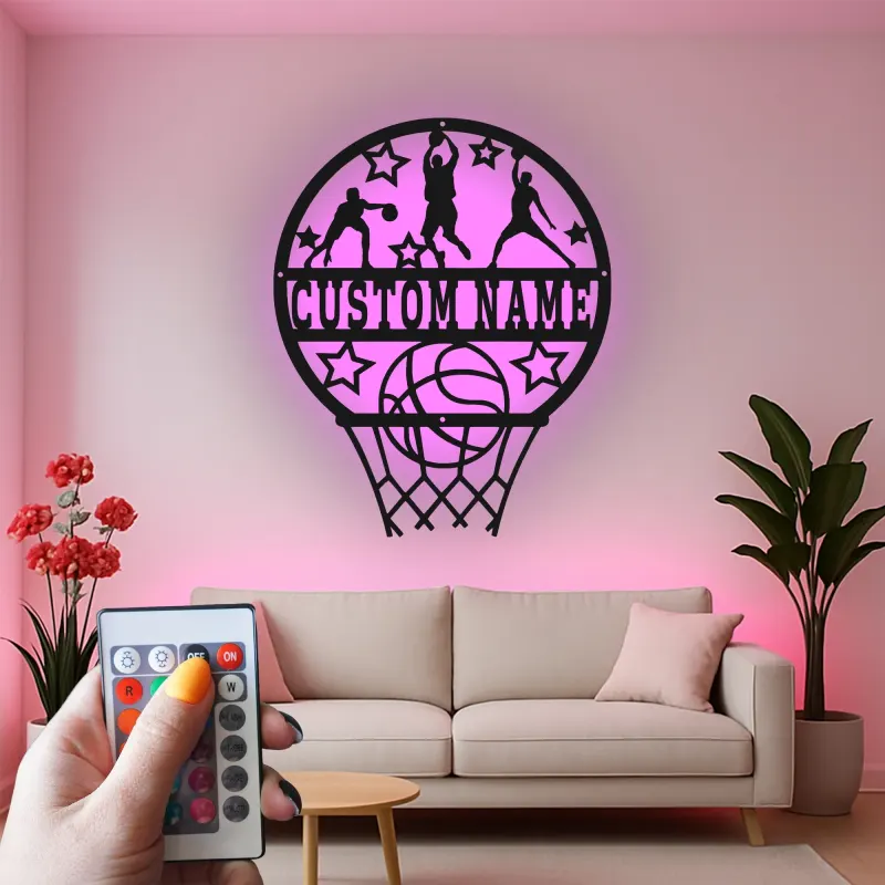 Insegna in metallo LED personalizzata per canestro da basket - Regalo sportivo per appassionati di basket e decorazione per sala giochi