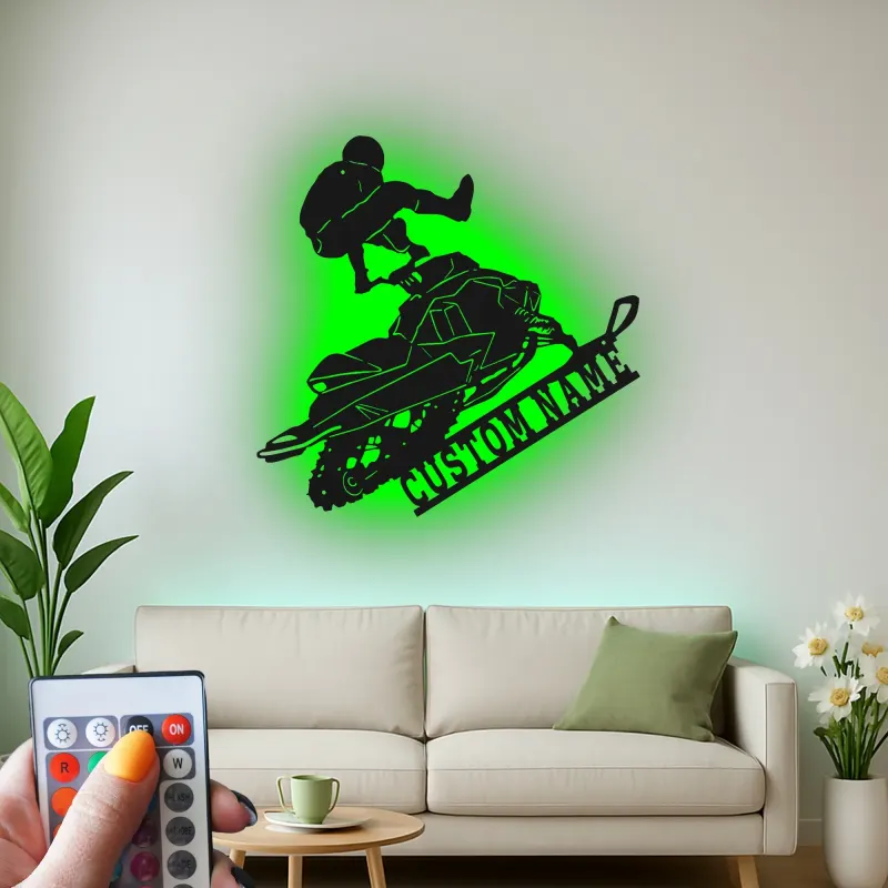 Cartel de metal personalizado para moto de nieve | Señal LED de deportes extremos | Decoración mural personalizada para garaje | Regalo para motonieve