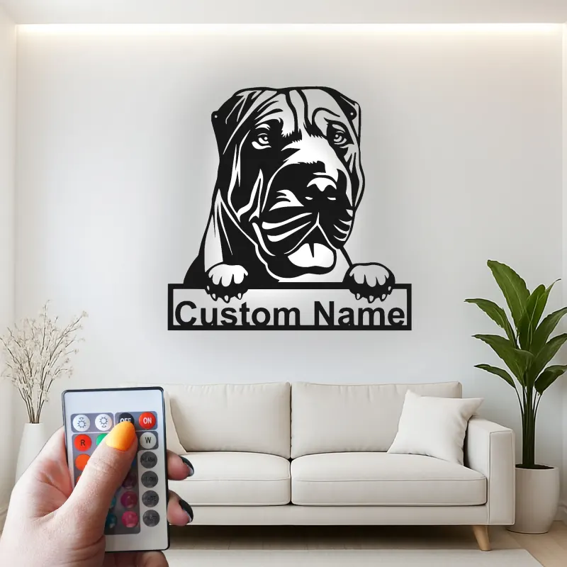 Cartel de metal personalizado con luz LED de mastín, regalo para amantes de los perros, decoración de sala de estar