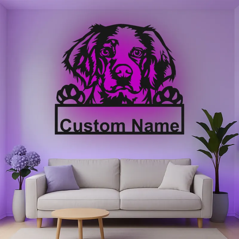 Custom Dog Led Light Metal Wall Art Personalized Pet Lover Gift Living Room or Entryway Decor