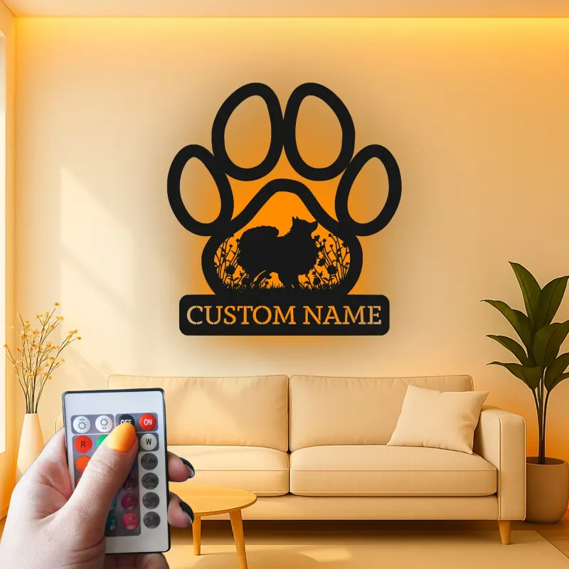 Custom Dog Paw Led Light Metal Wall Art Personalized Pet Lover Gift Living Room Decor for Dog Owners