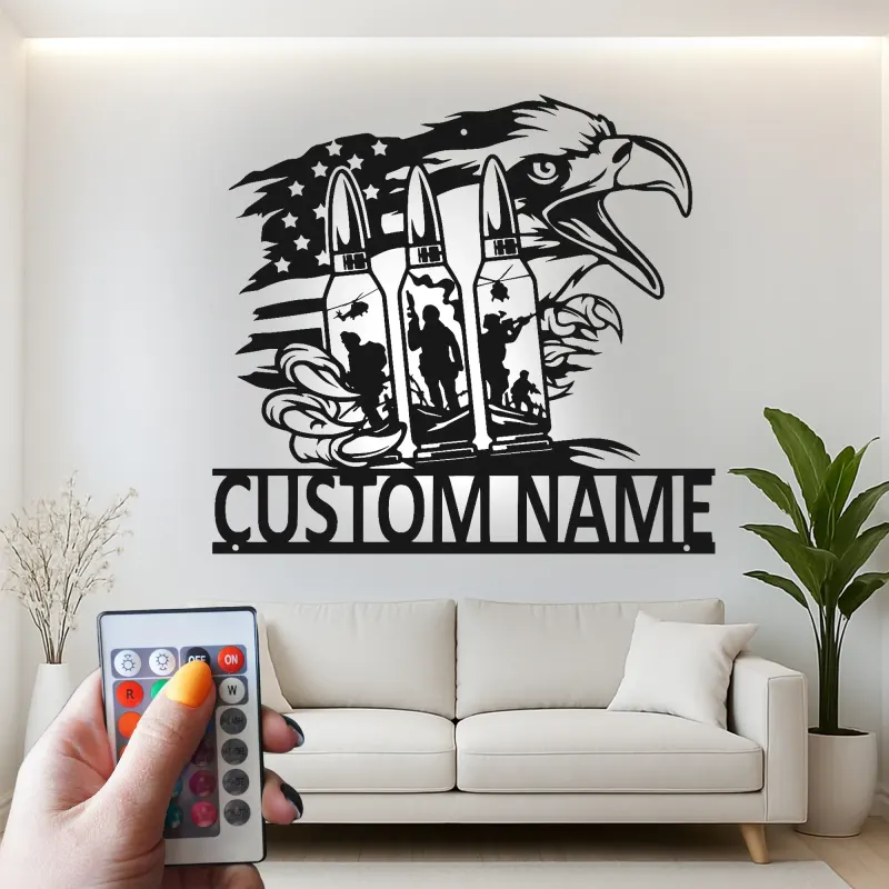 Custom Metal Bald Eagle Wall Art | LED Light Decor | Veteran Gift | Patriotic Home & Office Signage
