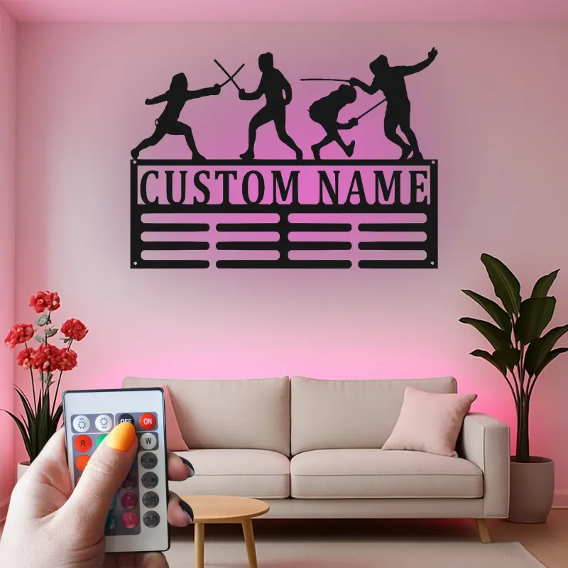 Custom Fencing Metal Wall Art | Personalized LED Name Sign for Athlete | Fencer Gift & Sports Team Decor