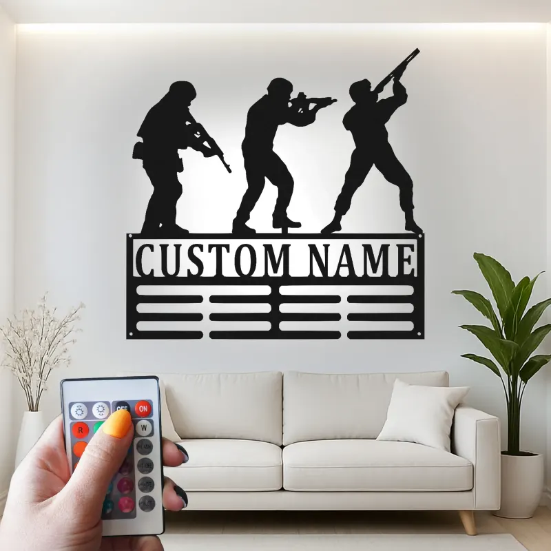 Silueta de soldado personalizada | Decoración mural LED de metal militar a medida | Decoración patriótica para veteranos y familias del ejército