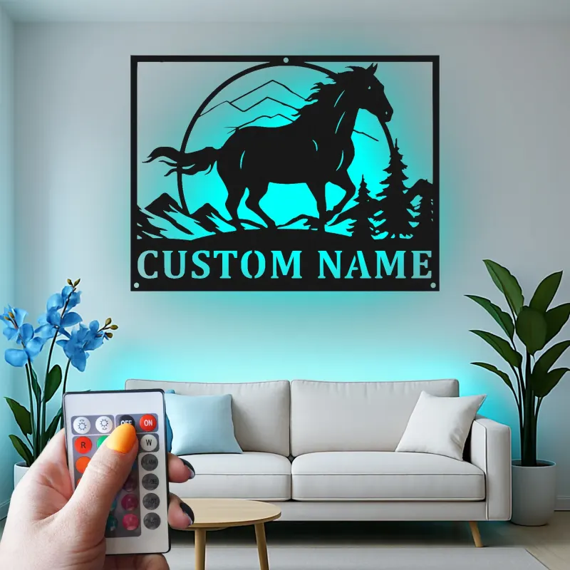 Custom Horse Metal Sign | Personalized Equestrian LED Art | Barn Decor & Ranch Signage | Horse Lover Gift