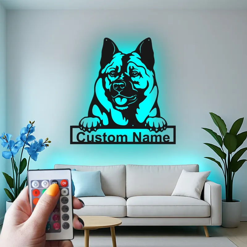 Custom Akita Led Light Metal Wall Art Personalized Dog Lover Gift Living Room Pet Decor