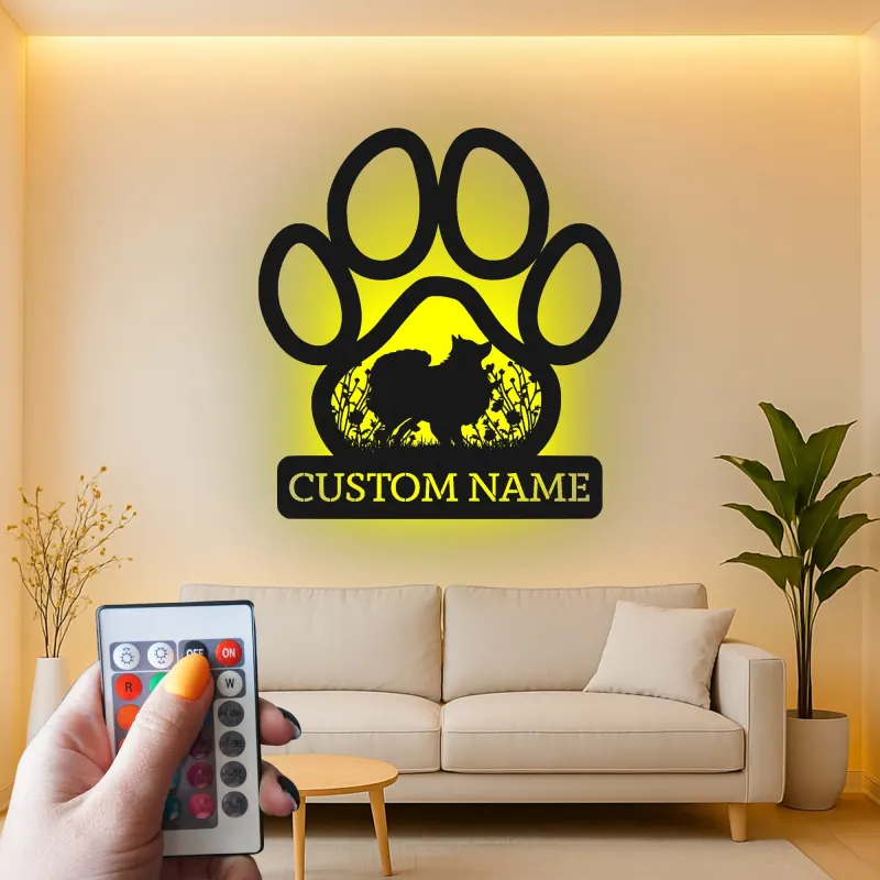 Custom Dog Paw Led Light Metal Wall Art Personalized Pet Lover Gift Living Room Decor for Dog Owners