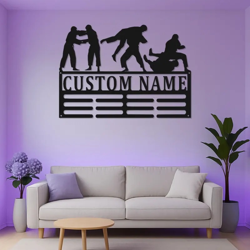 Custom Brazilian Jiu-Jitsu Led Light Metal Wall Art, Personalized Martial Arts Grappling Decor, BJJ Gift for Athletes Gym Room