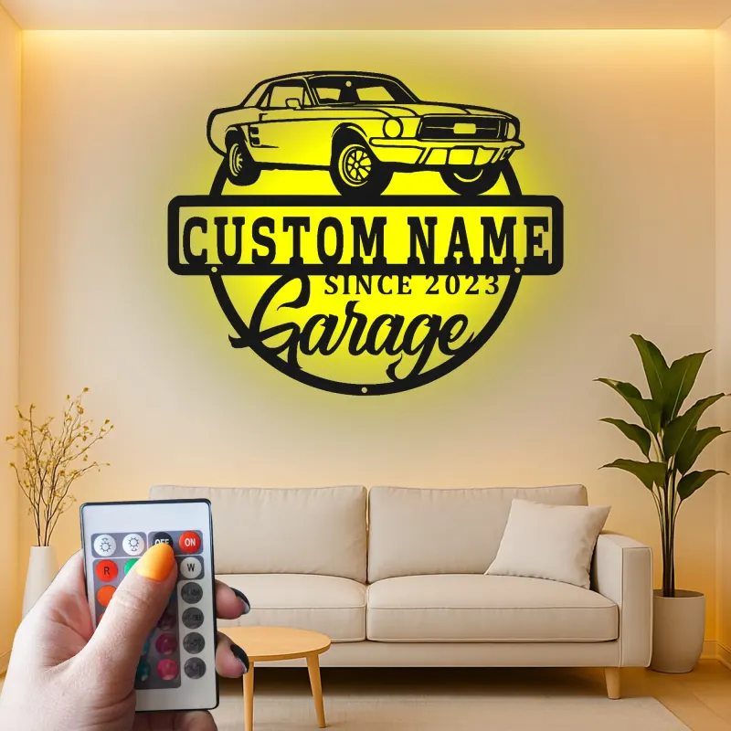 Individuelles LED-Schild für klassische Autos | Personalisierte Garagen-Dekoration | Illuminierte Kunst für Männerhöhlen | Vintage-Auto-Geschenk für Männer