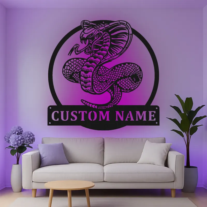 Décoration murale en métal personnalisée Cobra Snake avec rétroéclairage LED - Cadeau pour les amoureux des reptiles