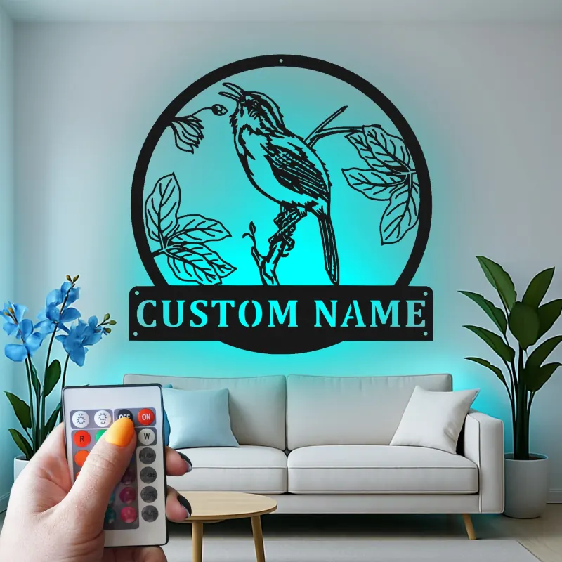 Personalisiertes LED-beleuchtetes Metall-Wandkunst mit Vogel und Zweig – Geschenk für Naturfreunde, Garten- oder Terrassendekor