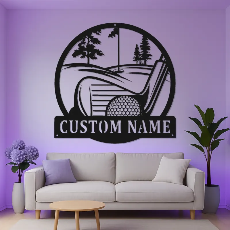Panneau LED de golf personnalisé en métal | Décoration murale avec prénom de golfeur | Déco de cave à homme et bar à domicile | Cadeau unique pour lui