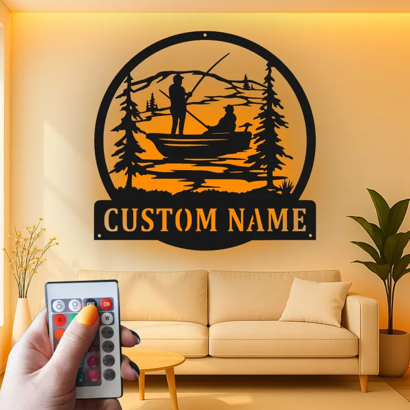 Custom Fishing Metal Wall Art with LED | Personalized Fisherman Name Sign for Lake House & Cabin Decor | Gift for Outdoorsman