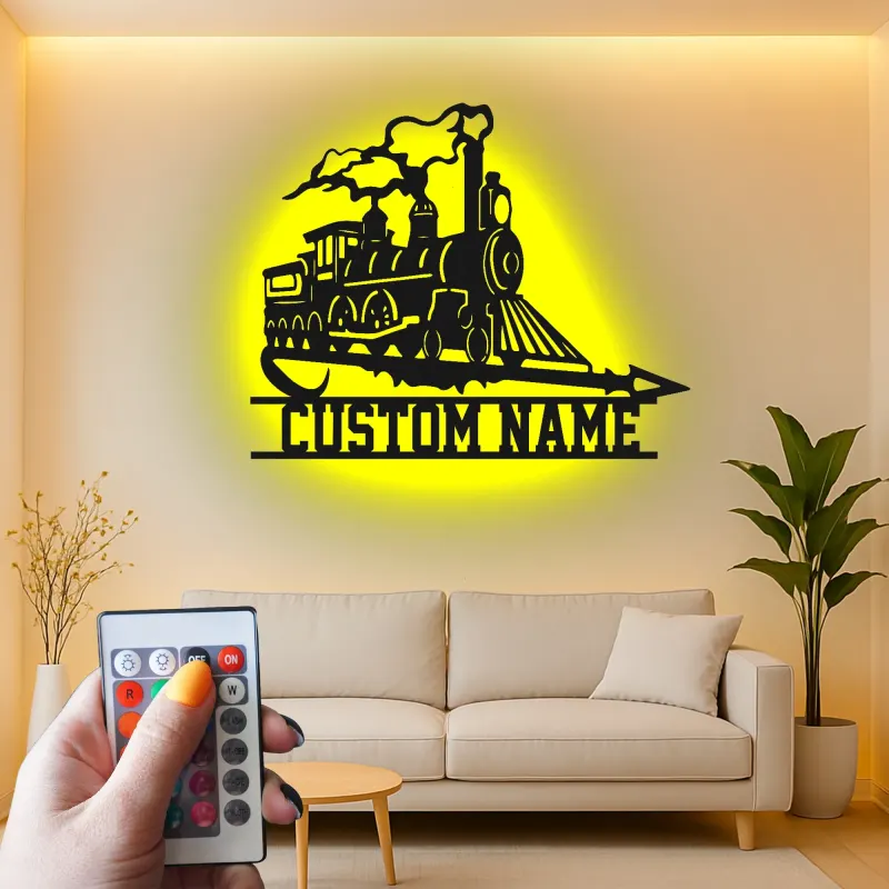 Custom Steam Train Led Light Metal Wall Art Personalized Gift for Train Enthusiasts Man Cave or Office Decor 2