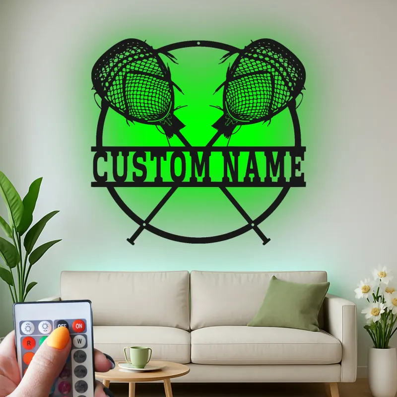 Personalisierte Lacrosse-Sticks LED-Leuchte | Personalisiertes Metallschild | Sportdekoration für Spieler, Trainer & Jugendzimmer