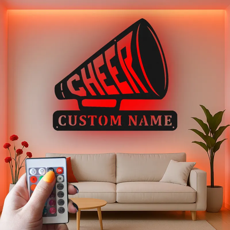 Personalisierte LED-Metall-Wandkunst mit Cheer-Megafon – Geschenk für Cheerleader, für Schlafzimmer oder Umkleideraum