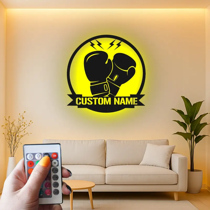 Cartel de metal LED de guantes de boxeo personalizado regalo para boxeadores, gimnasio o decoración de cueva de hombre 2
