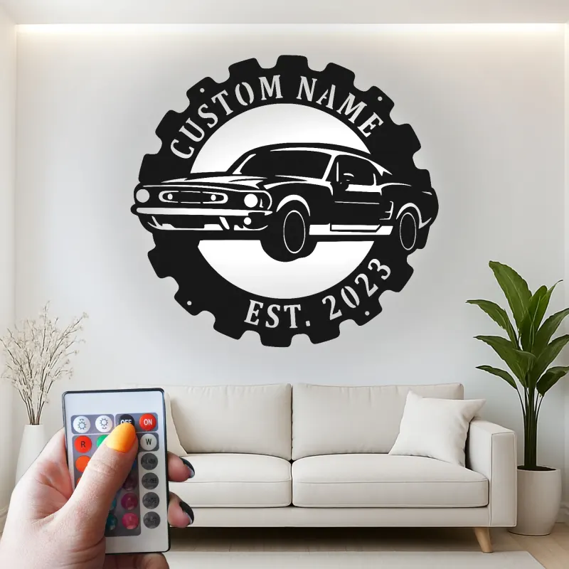 Custom Muscle Car Led Light Metal Wall Art Personalized Gift for Car Enthusiasts Garage or Man Cave Decor 2