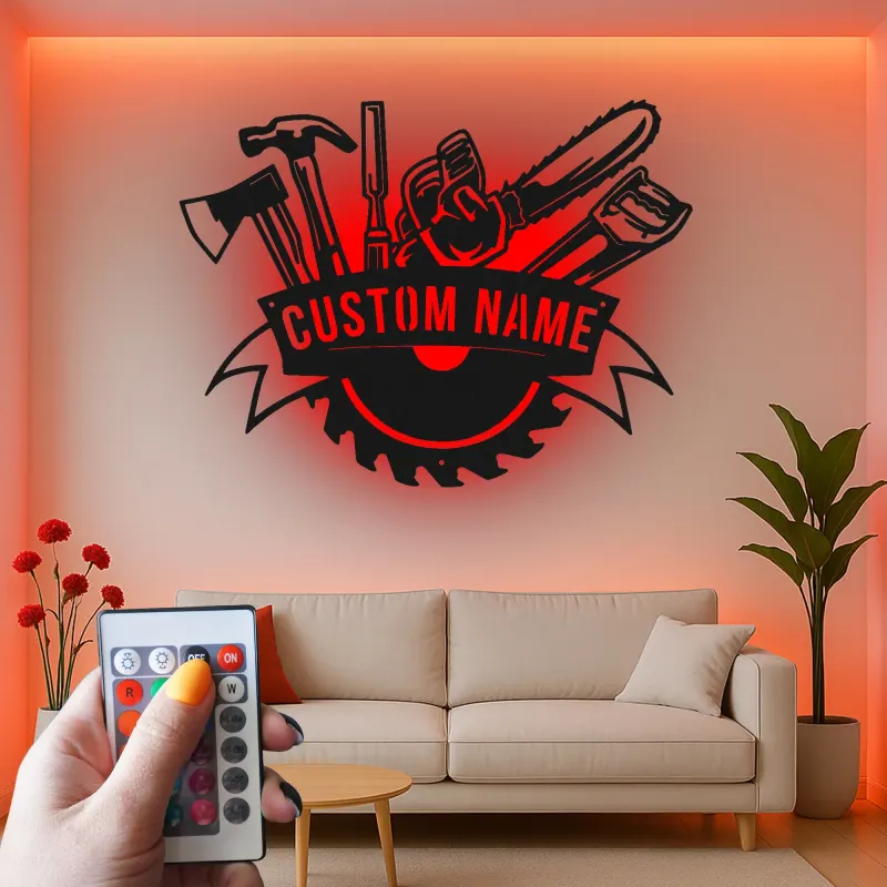 Cartel de metal personalizado con luz LED de juego de herramientas regalo para el manitas decoración de garaje taller 6