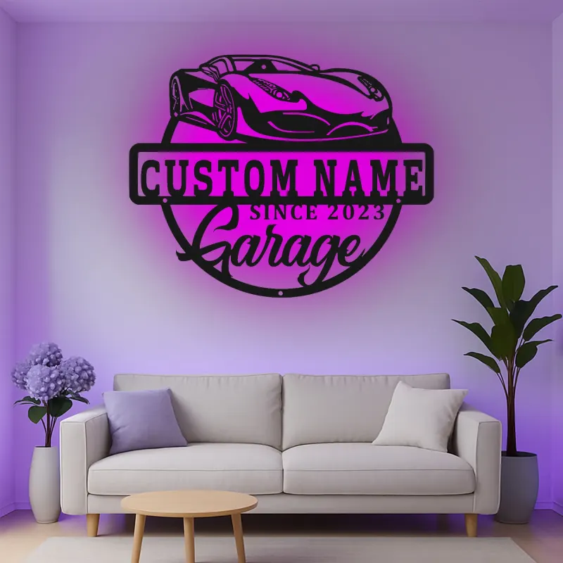 Custom Sports Car Garage Led Light Metal Wall Art Personalized Gift for Car Enthusiasts Man Cave Decor 1