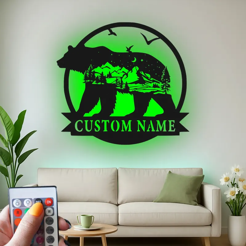 Silhouette de oso LED de metal personalizado regalo para amantes de la naturaleza decoración de cabaña