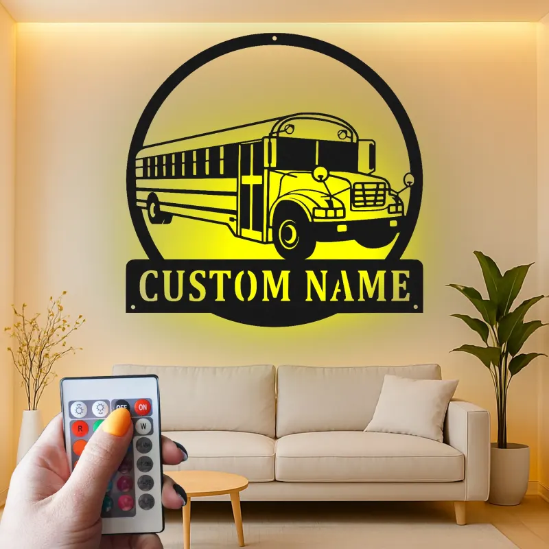 Custom School Bus LED Sign | Personalized Metal Wall Art | Bus Driver Gift for Garage or Classroom Decor