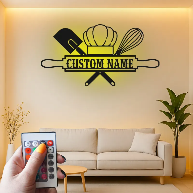 Insegna in metallo retroilluminata con chef di panetteria regalo personalizzato per panettieri decorazione per cucina per appassionati di cucina
