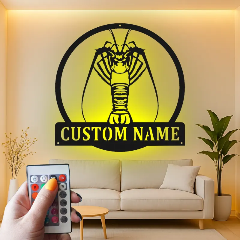 Panneau LED en métal personnalisé de écrevisse | Décor cajun personnalisé | Art de cuisine de fruits de mer extérieur