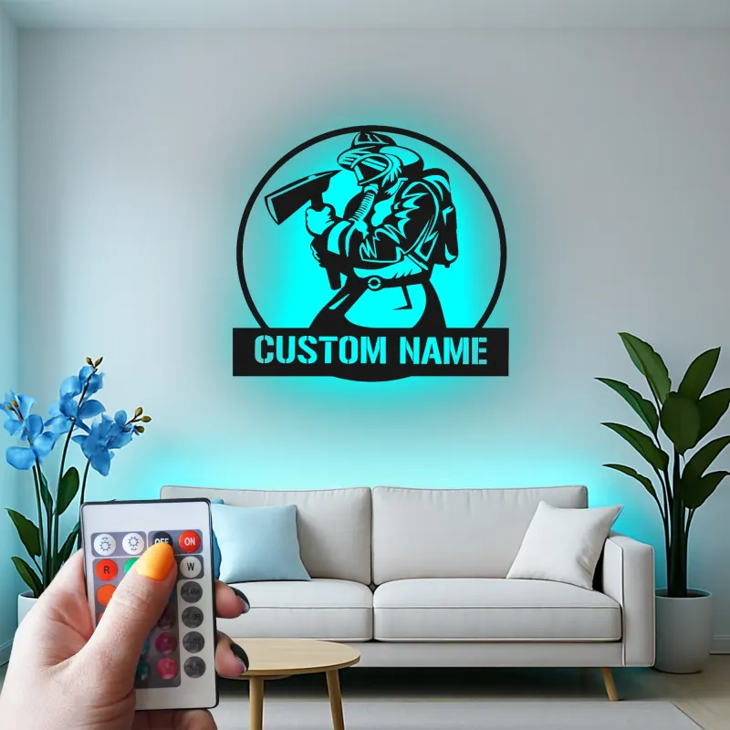 Personalized Firefighter LED Sign | Custom Metal Wall Art for Man Cave | Fire Station Decor | Hero Gift