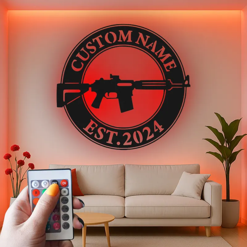 Custom Rifle LED Metal Sign | Personalized Gun Owner Wall Art | Man Cave & Gun Room Decor | Hunter Gift