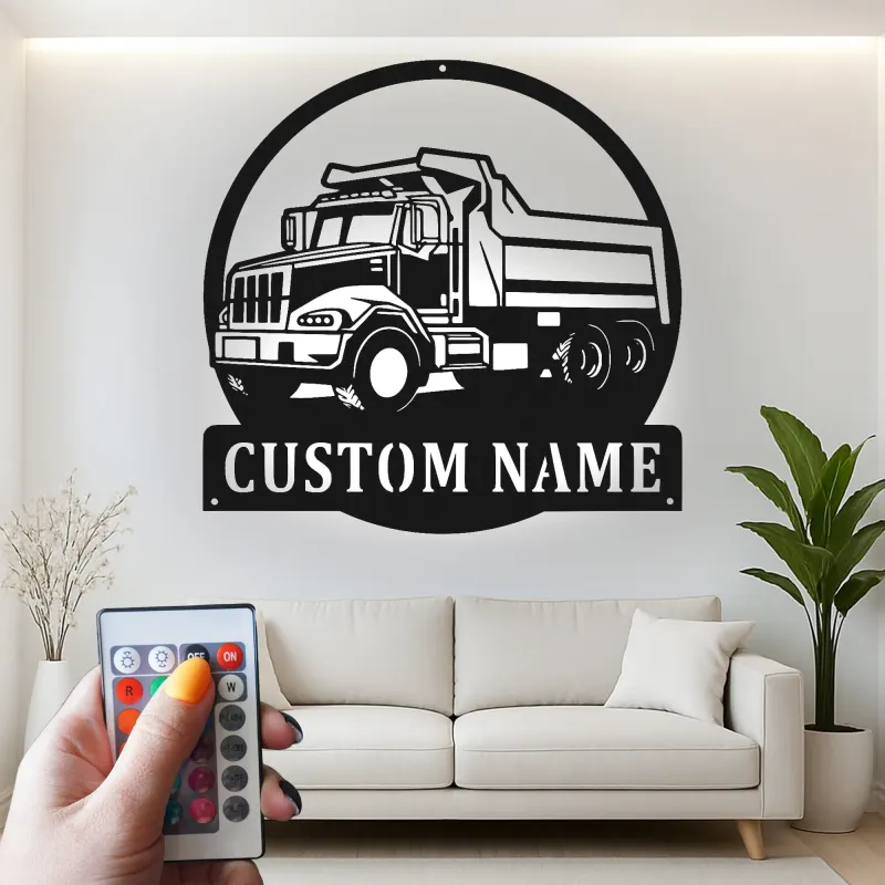 Décoration murale en métal LED personnalisée en forme de camion benne pour passionnés de camions - Décoration de garage ou de coin homme