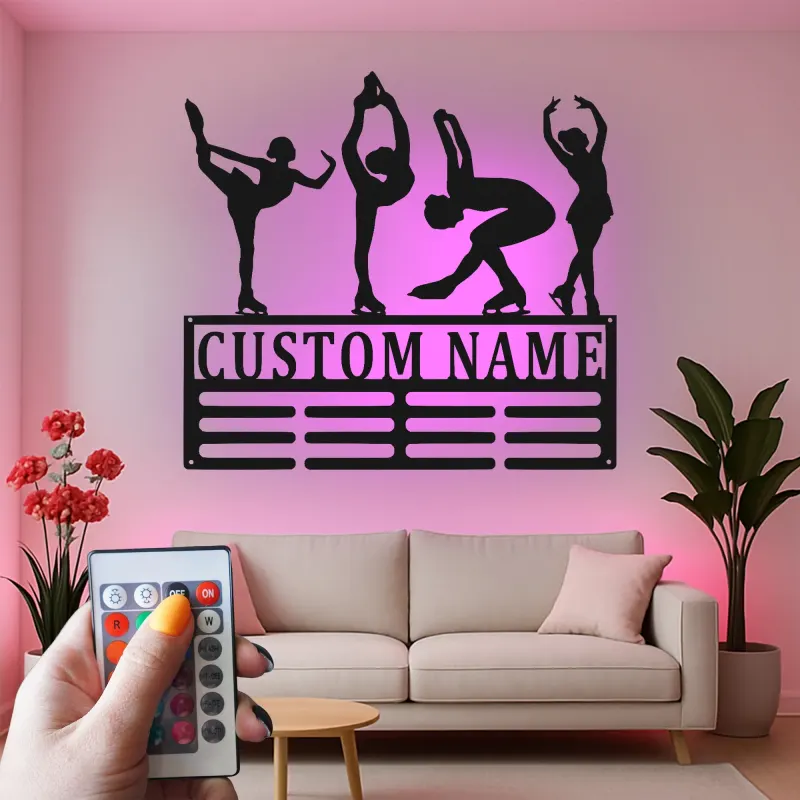 Cartel de metal LED personalizado de patinadora artística - Regalo personalizado para entusiastas del patinaje, decoración de dormitorio o estudio