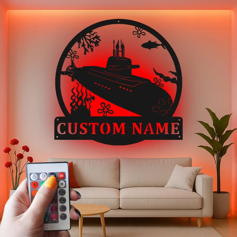Insegna in metallo LED sottomarino | Regalo personalizzato per veterano della Marina | Decorazione nautica personalizzata per man cave o ufficio