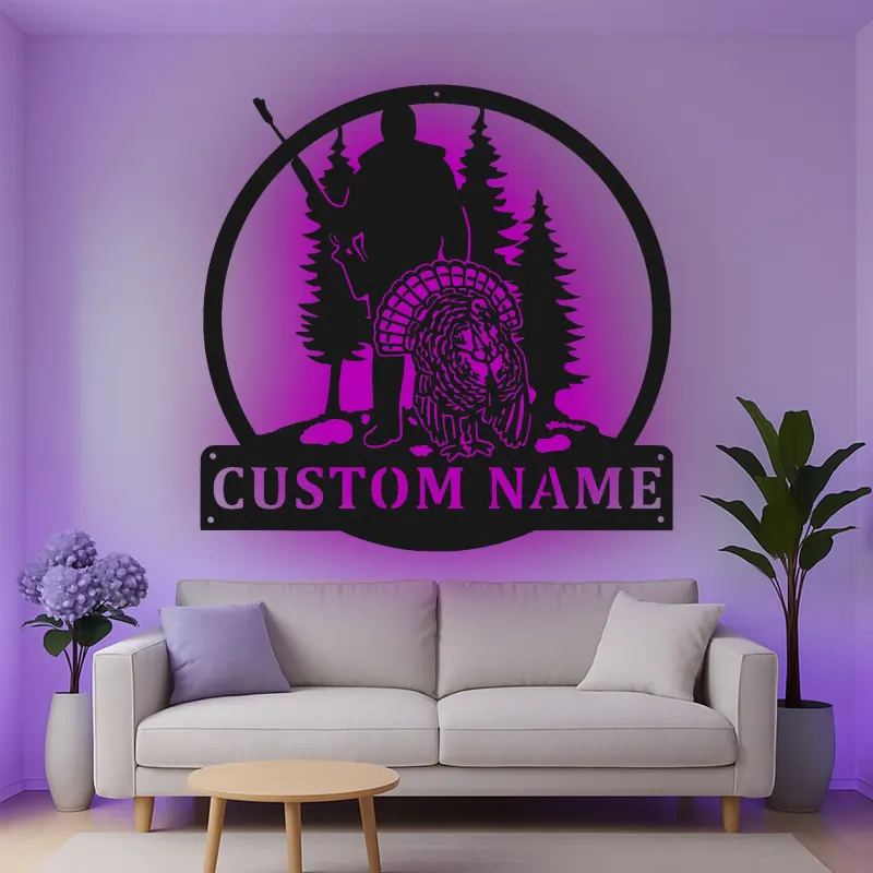 Insegna in metallo personalizzata per cacciatori e tacchini con luce LED regalo per appassionati di outdoor decorazione per cabin