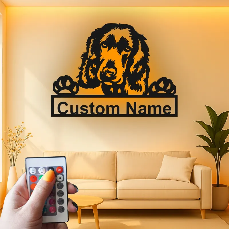 Cartel de metal LED personalizado de Cocker Spaniel - Regalo para amantes de los perros - Decoración para el salón