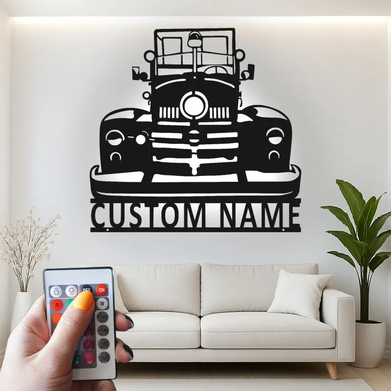 Personalisierte Vintage-Truck LED-Licht Metall-Wandkunst Geschenk für Auto-Enthusiasten Garagen-Dekor