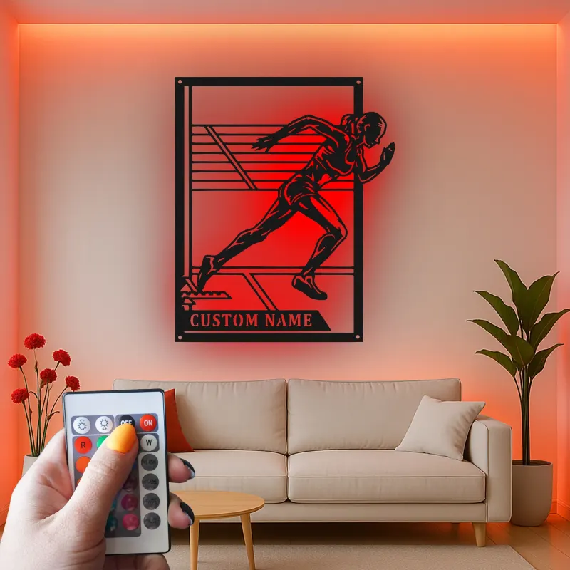 Cartel de metal personalizado con luz LED de corredor, regalo para atletas, decoración deportiva para gimnasio o hogar