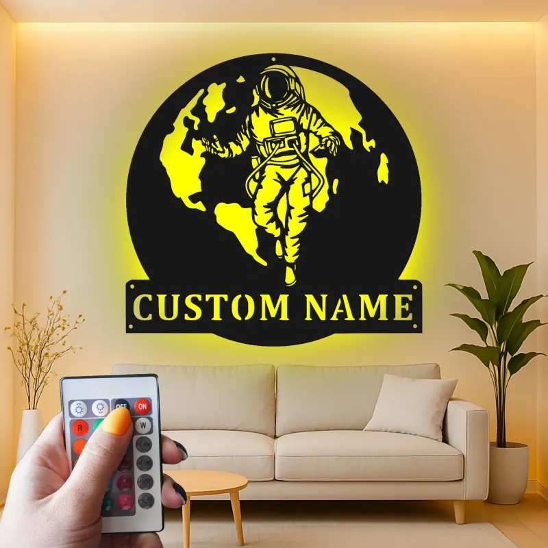 Décoration murale en métal avec rétroéclairage d'astronaute - Cadeau pour amoureux de l'espace, décoration de chambre ou de bureau