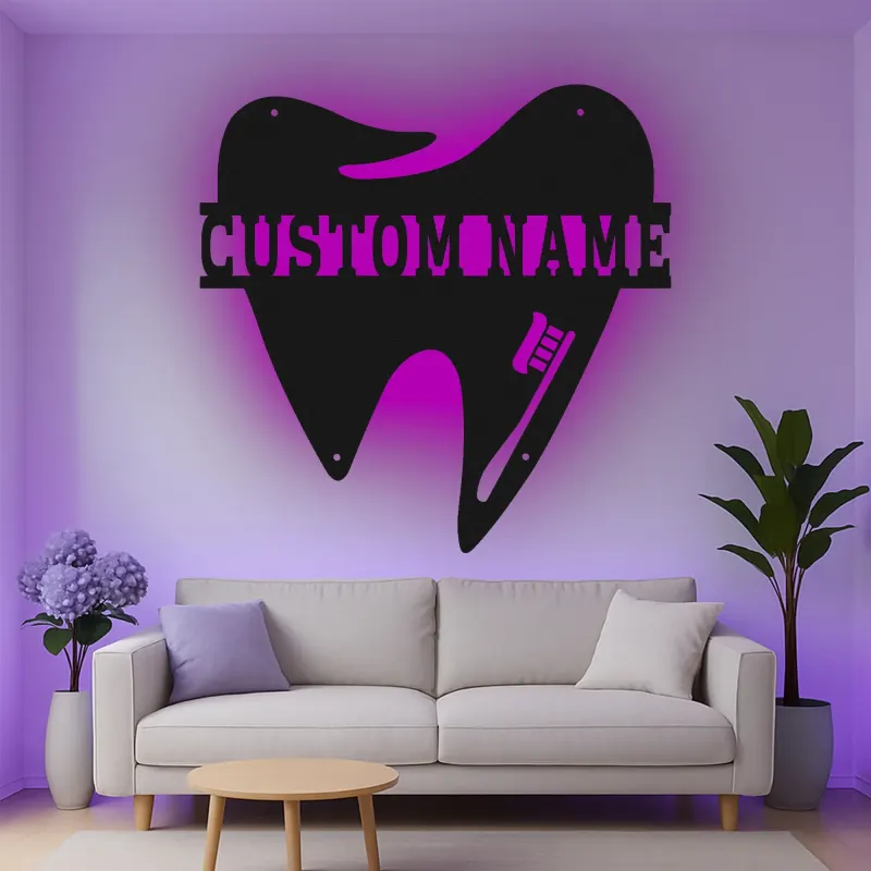 Insegna in metallo LED personalizzata a forma di dente decorazione ufficio dentistico regalo insegna per clinica dentale