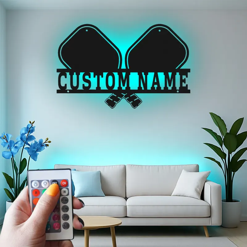 Personalized Pickleball Sign with LED | Custom Metal Name Art | Game Room Decor & Player Gift