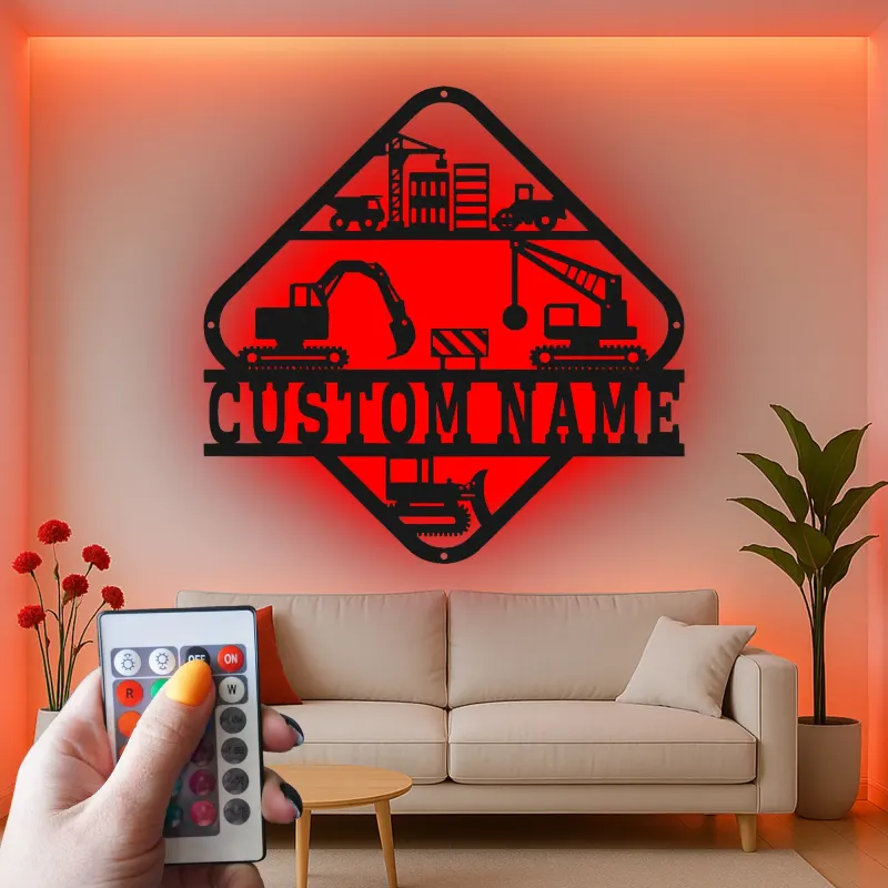 Décoration murale en métal LED de chantier personnalisée, cadeau unique pour les bâtisseurs, décoration de bureau pour les passionnés de construction