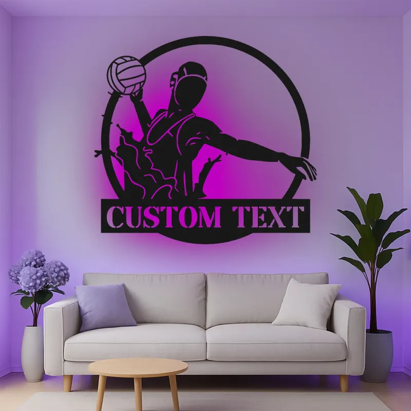 Cartel de metal personalizado con luz LED de jugador de voleibol regalo personalizado para atletas decoración de sala de juegos
