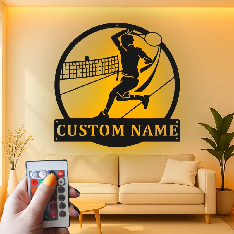 Insegna in metallo personalizzata con luce LED per giocatore di pallavolo - Regalo sportivo personalizzato per atleti, decorazione per sala giochi