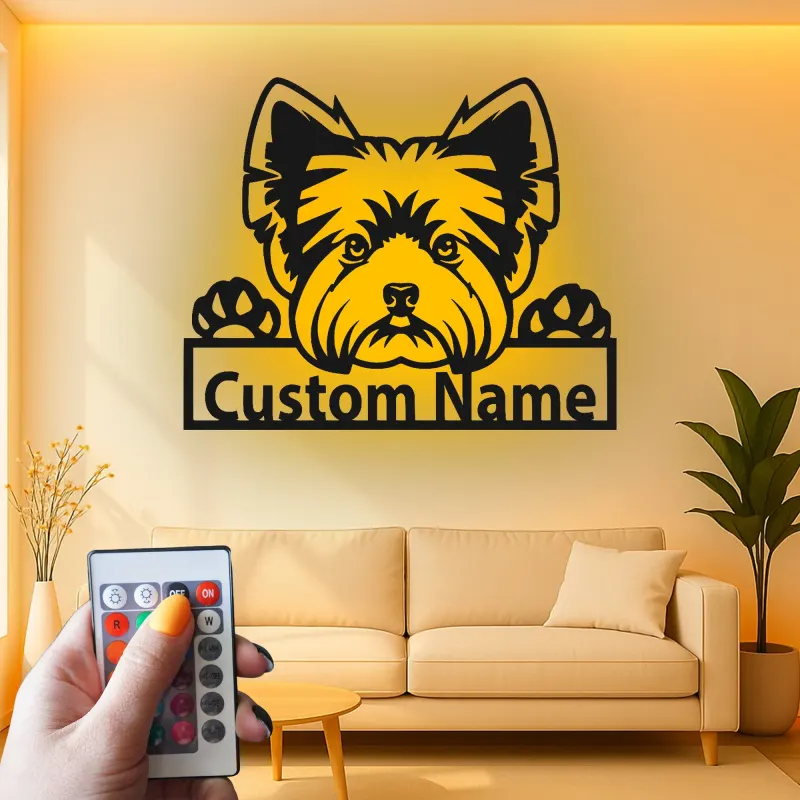 Cartel de metal LED personalizado de Yorkie, regalo para amantes de los perros, decoración para la sala de estar 1