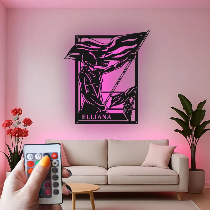 Cartel de metal LED de soldado femenino | Decoración patriótica personalizada | Cartel de nombre militar personalizado | Regalo para veteranos