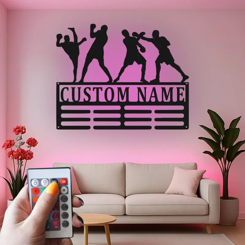 Cartel de metal personalizado de luchadores de artes marciales con luz LED regalo para entusiastas de MMA decoración para gimnasio